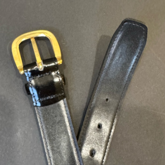 VTG 2000s Pierre Cardin Designer Black Leather Dress Belt Gold Buckle USA 39 - Picture 7 of 10